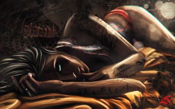 Картинка рисованное люди девушка белье постель