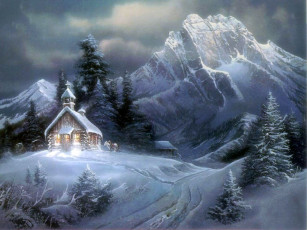 Картинка white christmas house праздничные рисованные