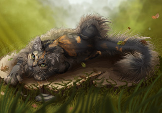 Картинка рисованные животные коты пень лапа хвост