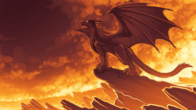 Обои картинки фото фэнтези, драконы, крылья, огонь