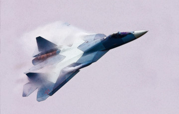 Картинка рисованные авиация летит россия истребитель ввс т-50 пак фа самолет сухой многоцелевой