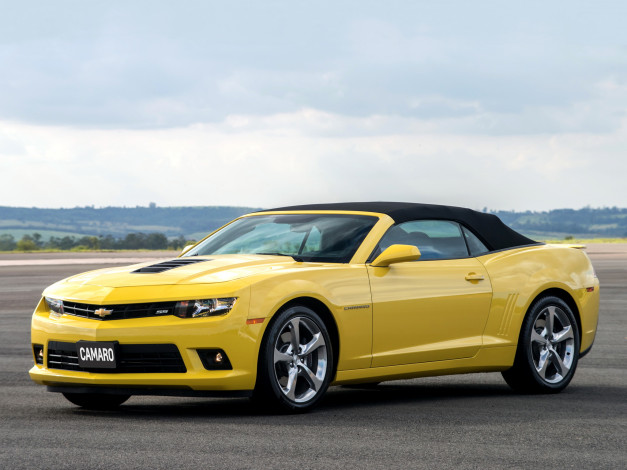 Обои картинки фото автомобили, camaro, желтый, 2013г, ss, convertible, chevrolet