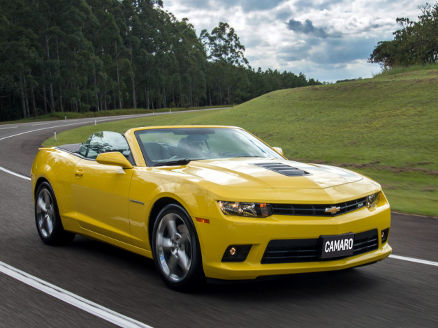 Обои картинки фото автомобили, camaro, желтый, convertible, ss, chevrolet, 2013г