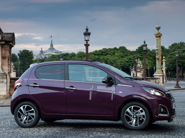 Обои картинки фото автомобили, peugeot, 108, вишневый, 2014г, 5-door, top