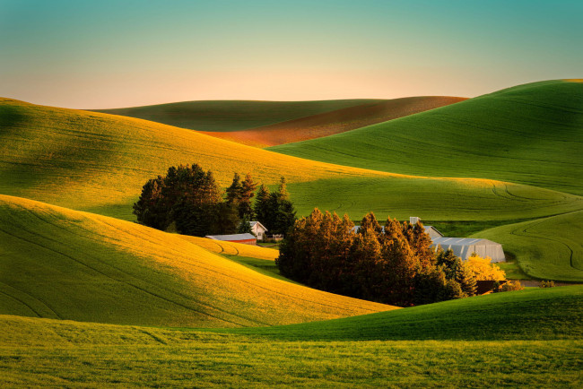 Обои картинки фото природа, поля, ферма, дом, поле, вид