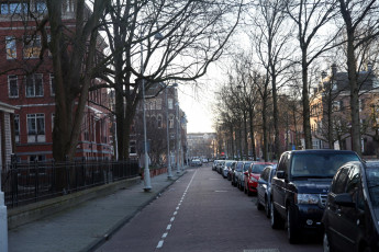 обоя города, амстердам , нидерланды, улица, деревья, машины