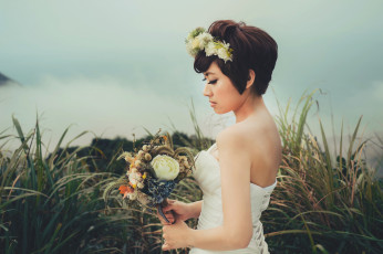 Картинка девушки -unsort+ азиатки свадебное платье поле девушка азиатка