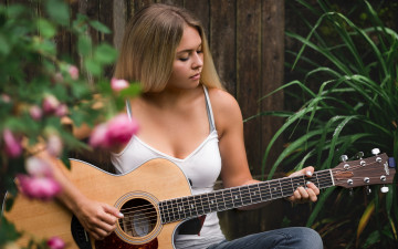Картинка музыка -+другое розы гитара девушка
