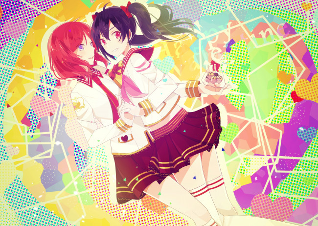 Обои картинки фото аниме, love live,  school idol project, love, live, school, idol, project, nishikino, maki, yazawa, nico, yui22, арт