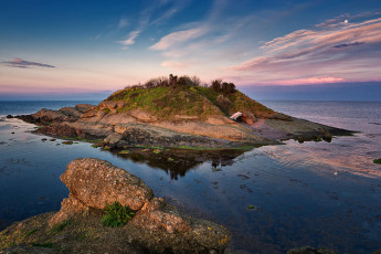 Картинка природа побережье море островок закат