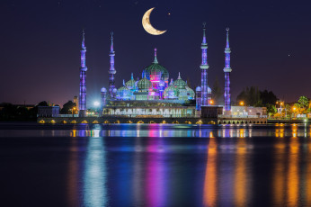 обоя crystal mosque in kuala terengganu,  malaysia, города, - мечети,  медресе, мечеть, ночь