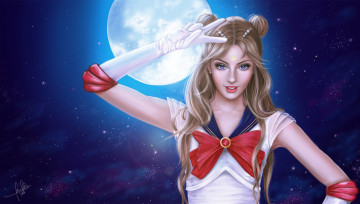 Картинка аниме sailor+moon sailor moon арт девушка взгляд костюм ночь луна