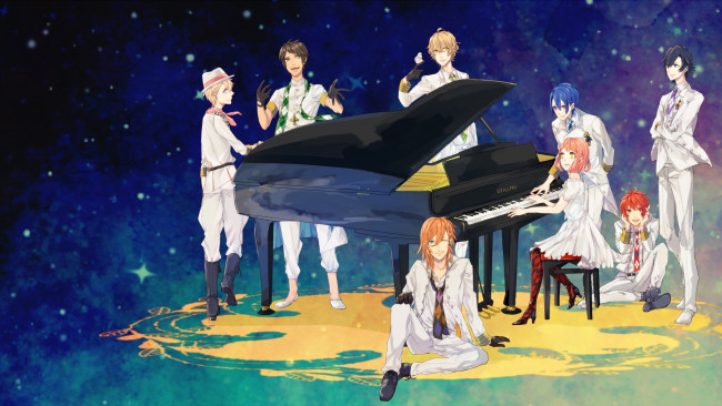 Обои картинки фото аниме, uta no prince-sama, девушка, пианино, парни