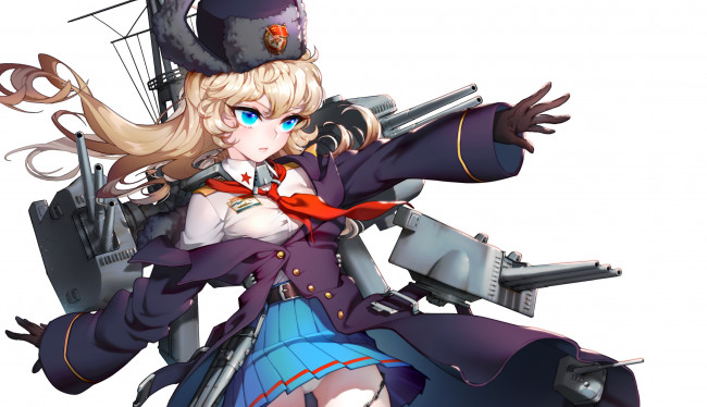Обои картинки фото battleship girls, аниме, kantai collection, фон, девушка, взгляд
