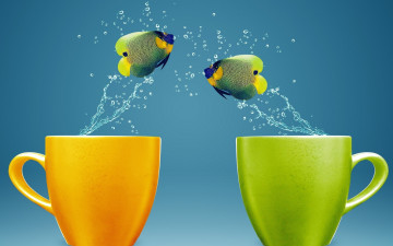 Картинка разное компьютерный+дизайн рыбки прыжок чашки брызги