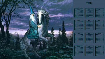 обоя календари, фэнтези, лошадь, взгляд, маг, шляпа, природа, старик