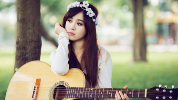 Картинка музыка -другое природа венок гитара взгляд девушка