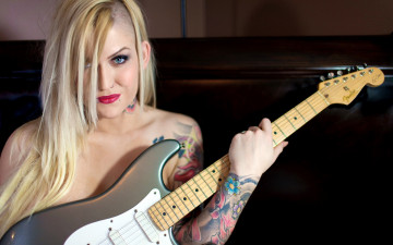 Картинка музыка -другое гитара тату лицо взгляд девушка
