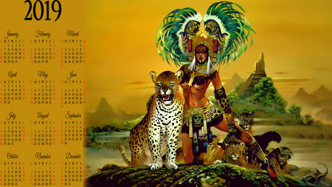 Обои картинки фото календари, фэнтези, раскраска, перо, calendar, гепард, леопард, хищник, женщина, животное