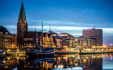 обоя bremen, germany, города, - огни ночного города