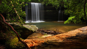 Картинка caney creek falls природа водопады водопад обрыв ветки камни деревья