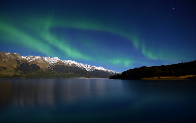 Обои картинки фото lake, wakatipu, new, zealand, природа, северное, сияние, горы, новая, зеландия, озеро