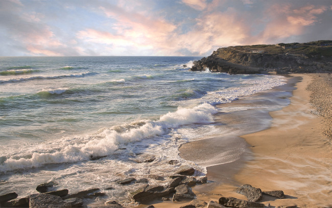 Обои картинки фото pastel, shore, природа, побережье, пляж, пена, море, волны