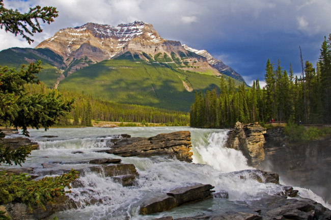 Обои картинки фото banff, canada, природа, водопады, река, горы, лес