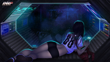 Картинка by vashperado аниме weapon blood technology планшет девушка корабль космос компьютер техника