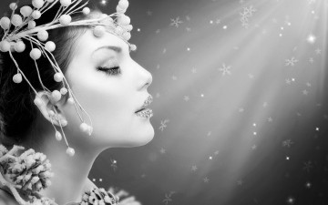 Картинка девушки анна+субботина блестки снежинки профиль ветка черно-белая модель украшения лицо