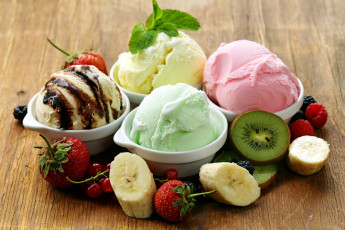 Картинка еда мороженое +десерты мята смородина клубника киви бананы