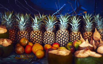 Картинка еда фрукты +ягоды fruit coconuts pineapple