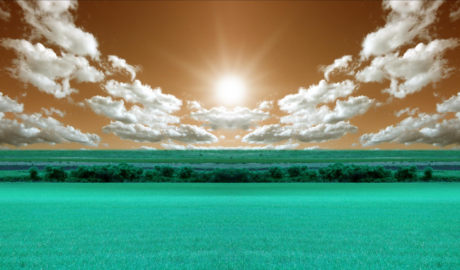 Обои картинки фото разное, компьютерный дизайн, природа, трава, луга, облака, солнце