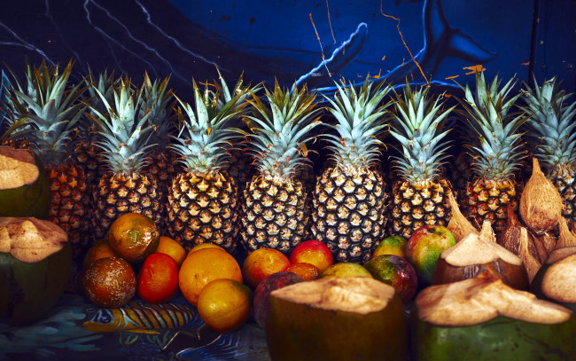 Обои картинки фото еда, фрукты,  ягоды, fruit, coconuts, pineapple