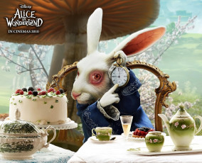 Картинка кино+фильмы alice+in+wonderland кролик часы стол угощение