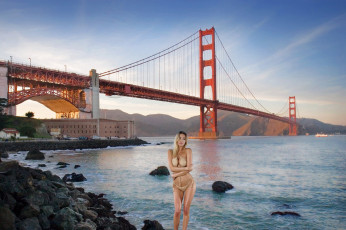 Картинка девушки venera+maxima горы река мост бикини