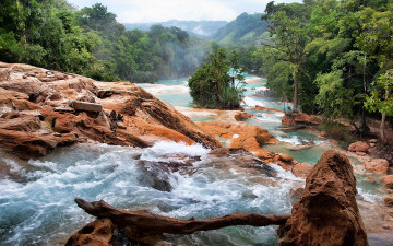 обоя cascadas, de, agua, azul, мексика, природа, реки, озера, водопад