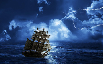 Картинка stormy seas корабли парусники шторм океан корабль