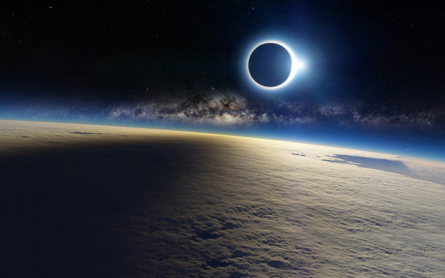Обои картинки фото eclipse, космос, арт, солнечное, затмение