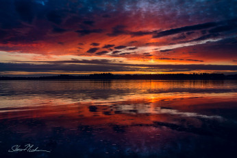 Картинка природа восходы закаты сша штат орегон залив тихий океан река coos вечер закат отражения небо вода облака