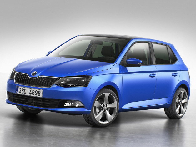 Обои картинки фото автомобили, skoda, skodа, синийа, 2014г, fabia