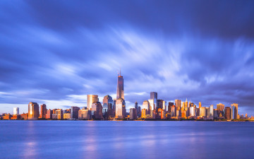 Картинка города нью-йорк+ сша тучи облака дома небоскребы закат нью-йорк