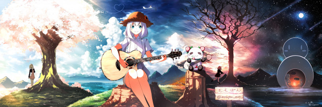 Обои картинки фото аниме, музыка, гитара, девушки