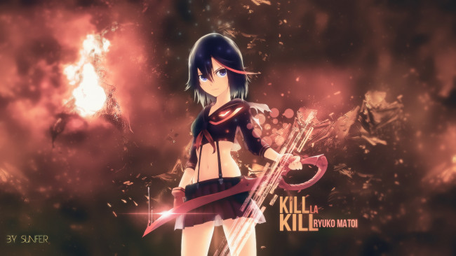 Обои картинки фото аниме, kill la kill, девушка, фон, взгляд