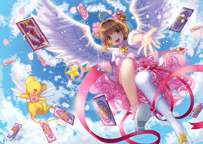 Обои картинки фото card captor sakura, аниме, взгляд, девушка, фон