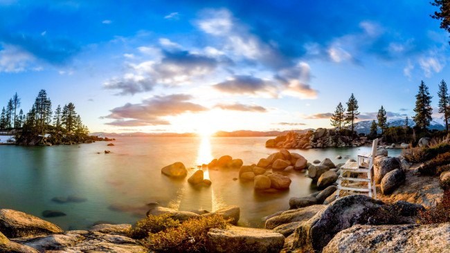 Обои картинки фото lake tahoe sunset, california, природа, реки, озера, lake, tahoe, sunset