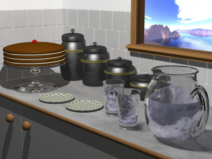 Картинка 3д графика realism реализм посуда окно