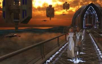 Картинка 3д графика fantasy фантазия мужчина женщина мост