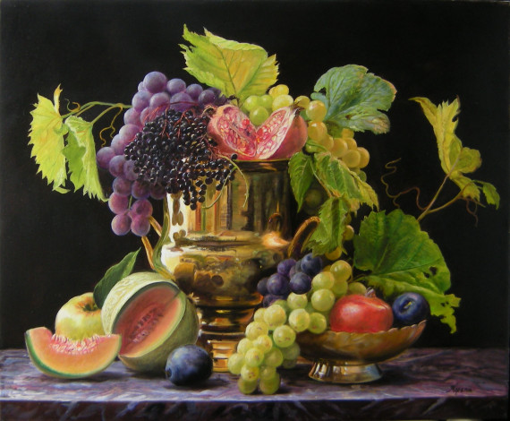 Обои картинки фото рисованные, еда, гранат, виноград, zbigniew, kopania, арбуз