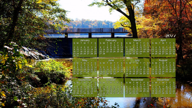 Обои картинки фото календари, природа, мост, деревья, осень